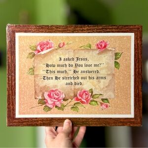 VTG Faith Based Pink Floral Love Jesus Wood Wall Home Decor Art